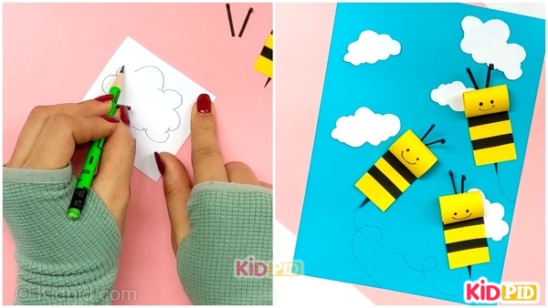 easy paper bee craft with clouds for children