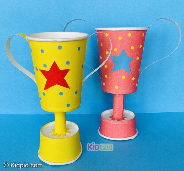 colorful trophy paper cup craft with stars