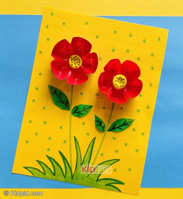 bottle cap flower craft with red petals