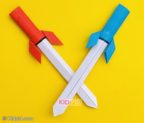 red and blue paper sword craft