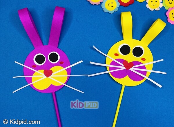 colorful bunny face craft on stick