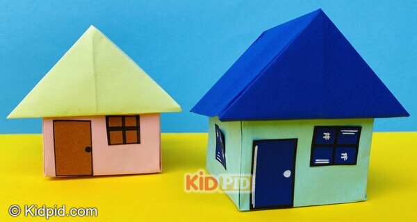 simple paper house craft with roofs and doors