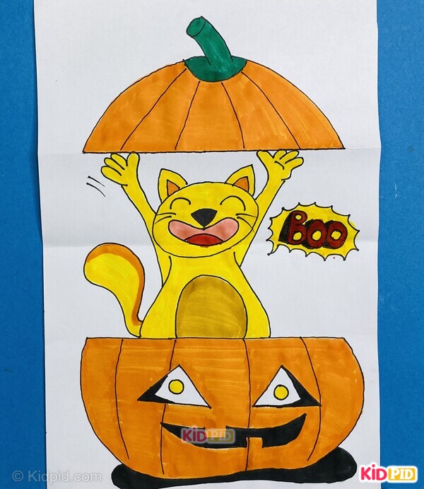 surprise pumpkin cat drawing craft