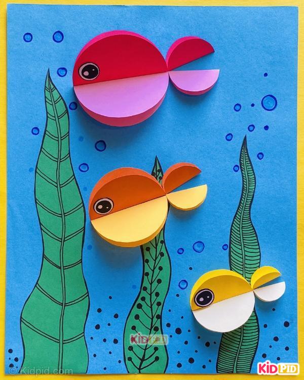 colorful 3d paper fish underwater scene