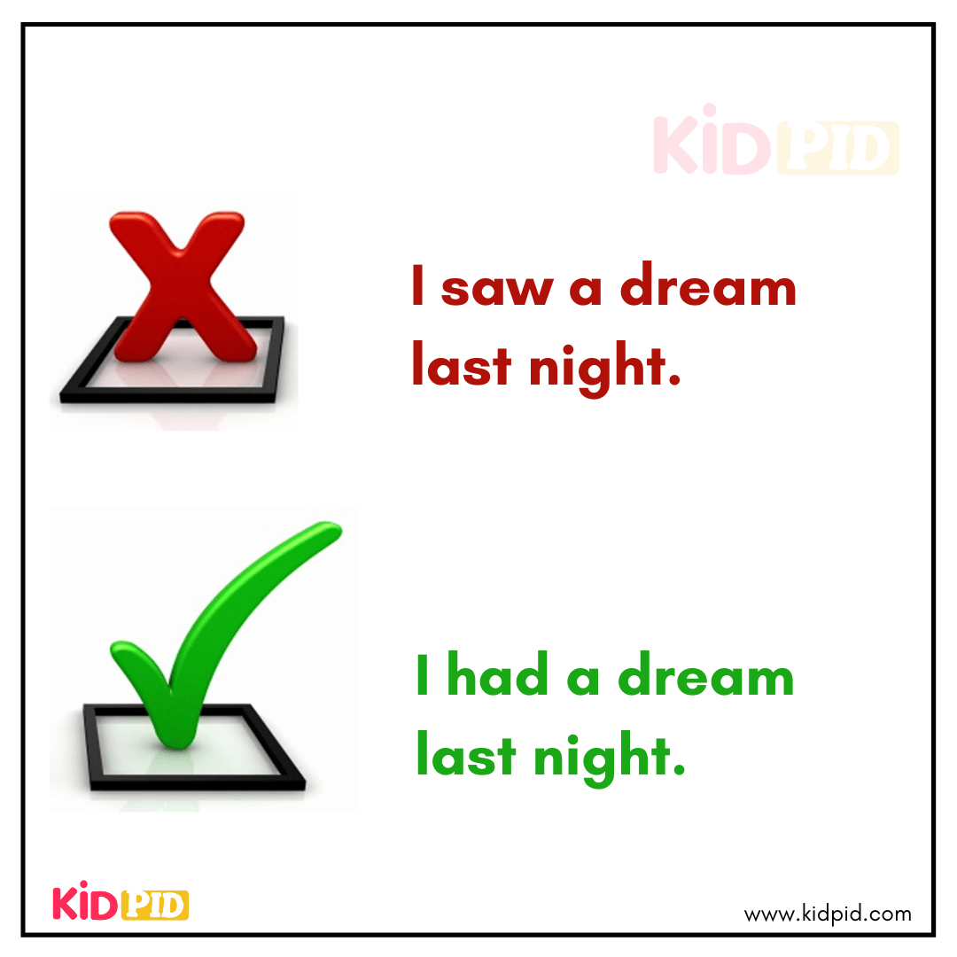 Correct sentence example I had a dream