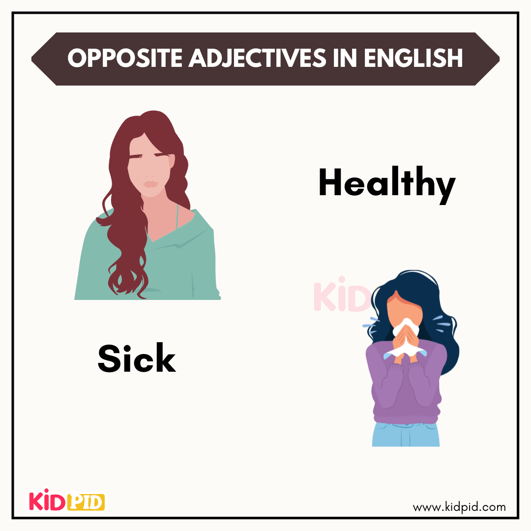 Healthy and sick opposite adjectives visual learning for kids
