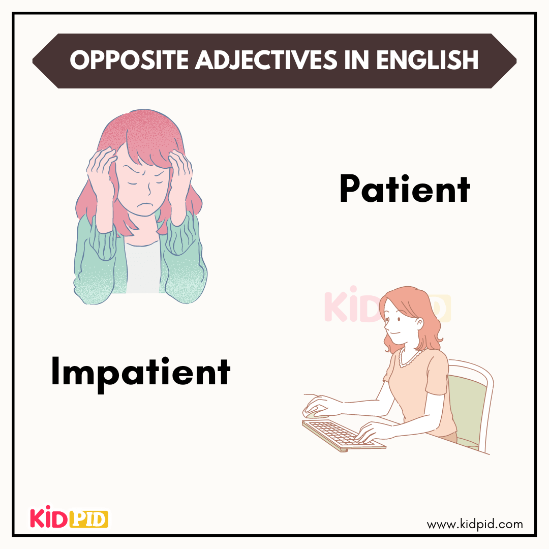 Opposite adjectives patient and impatient with emotion pictures