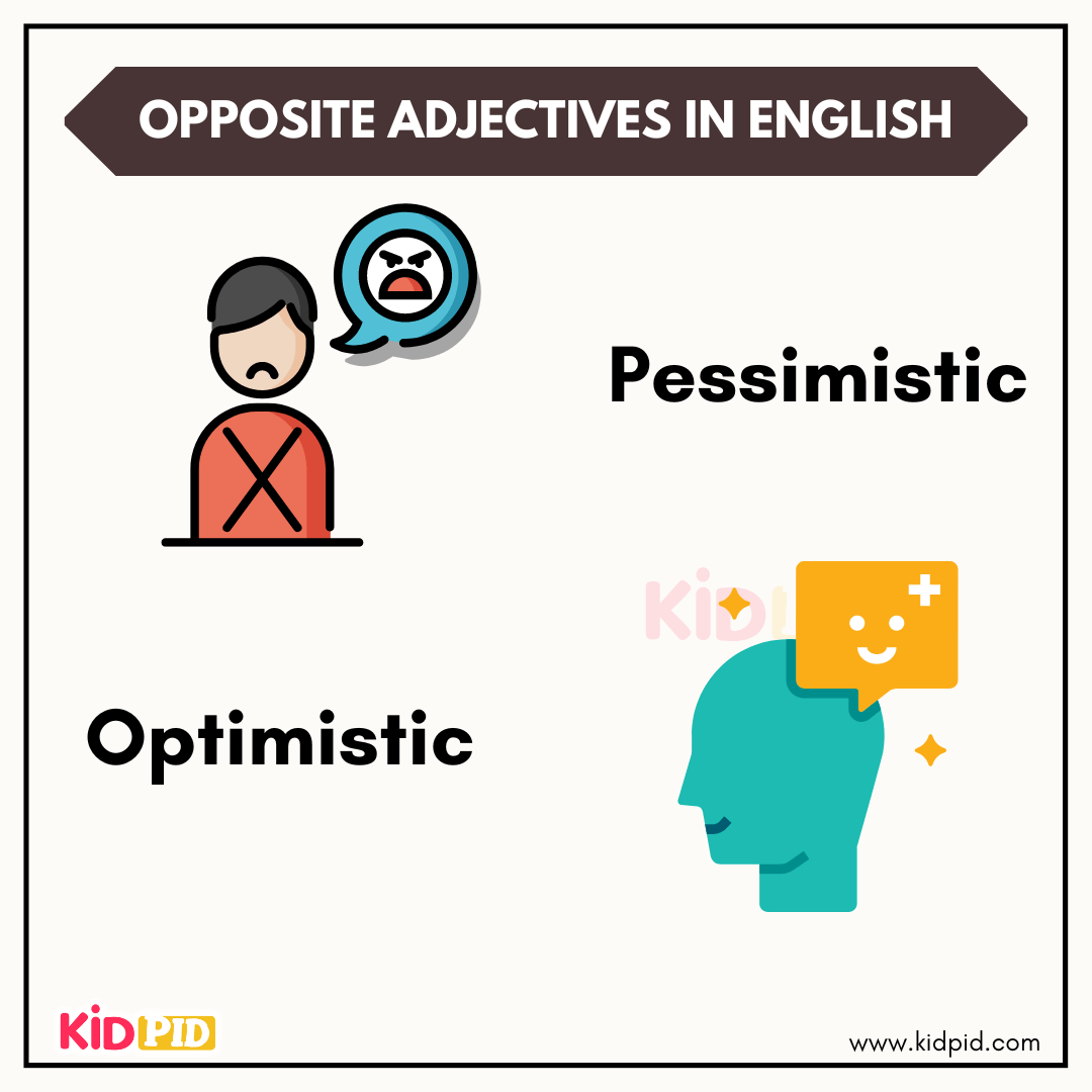 Optimistic and pessimistic opposite adjectives with face icons