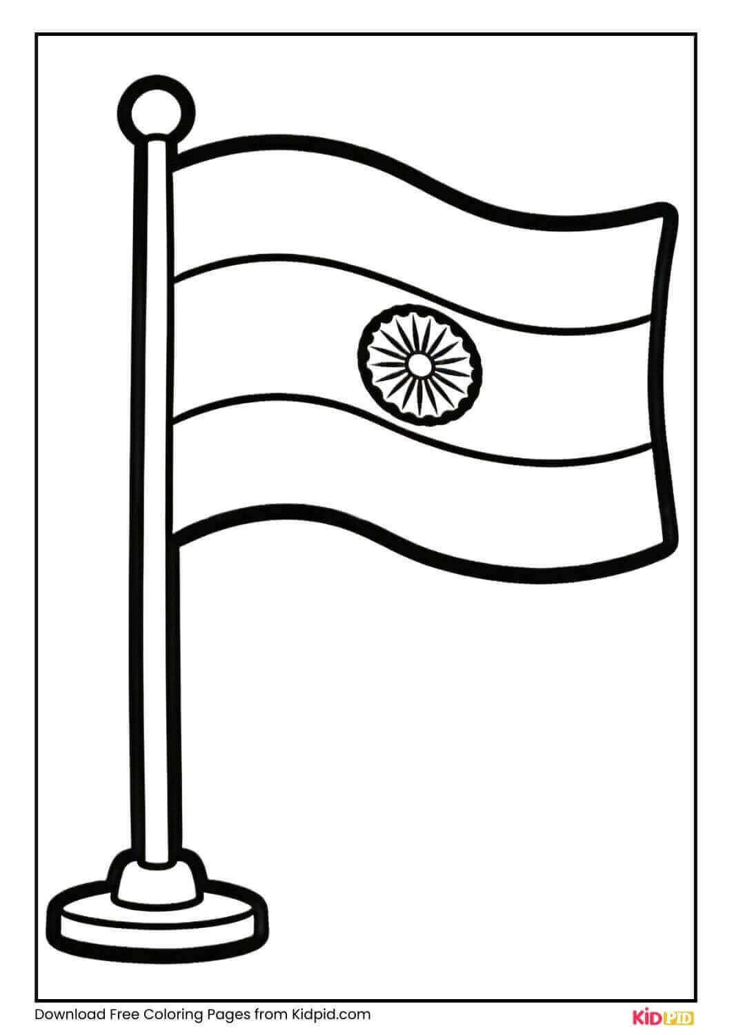 Black and white Indian national flag coloring page for Kindergartners