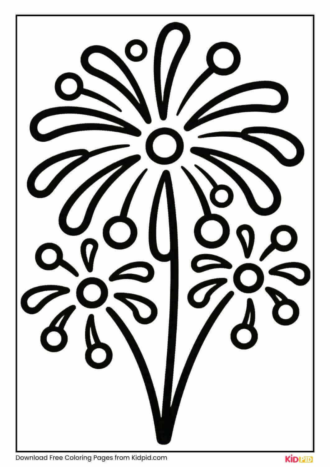 Simple fireworks burst black and white coloring page for kids
