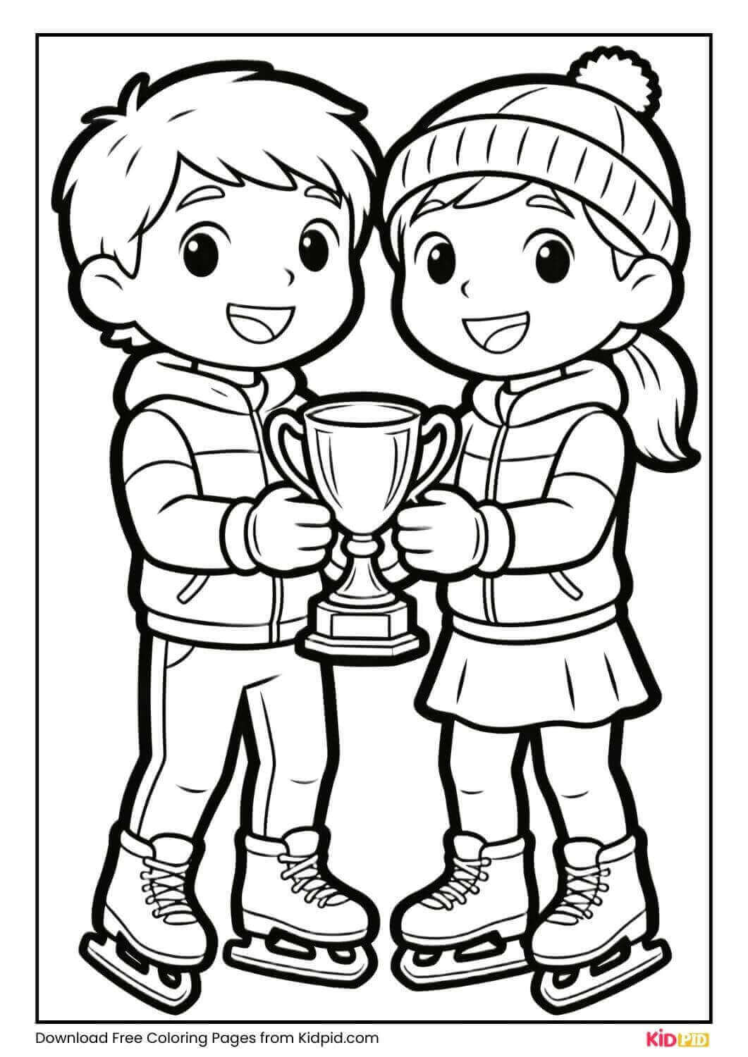Two friends with trophy after ice skating