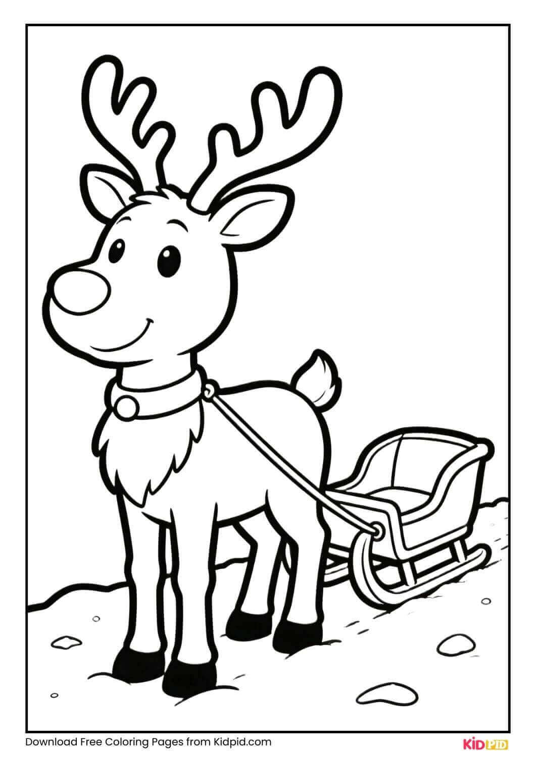Reindeer pulling sled winter coloring page