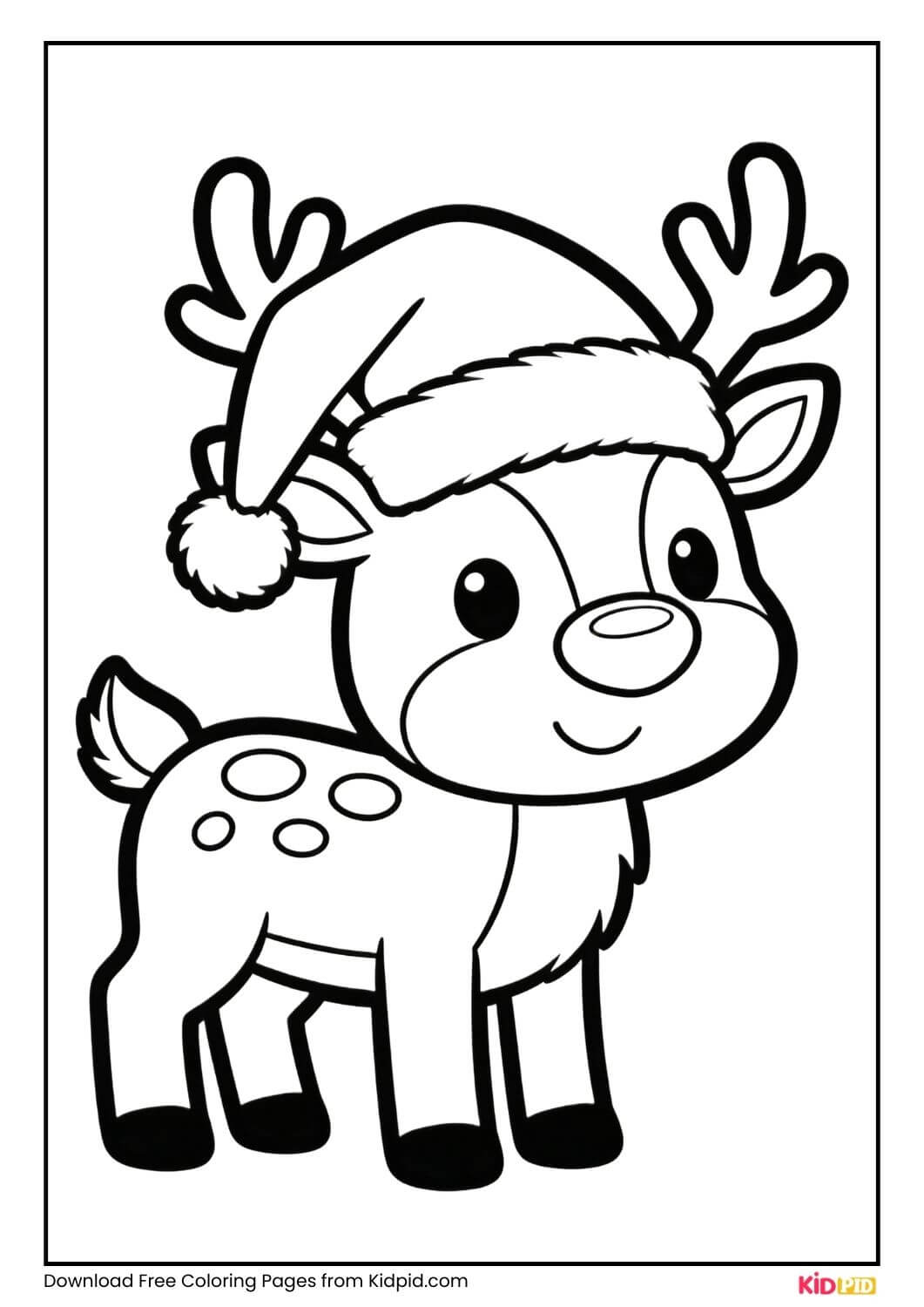 Reindeer wearing Santa hat coloring page