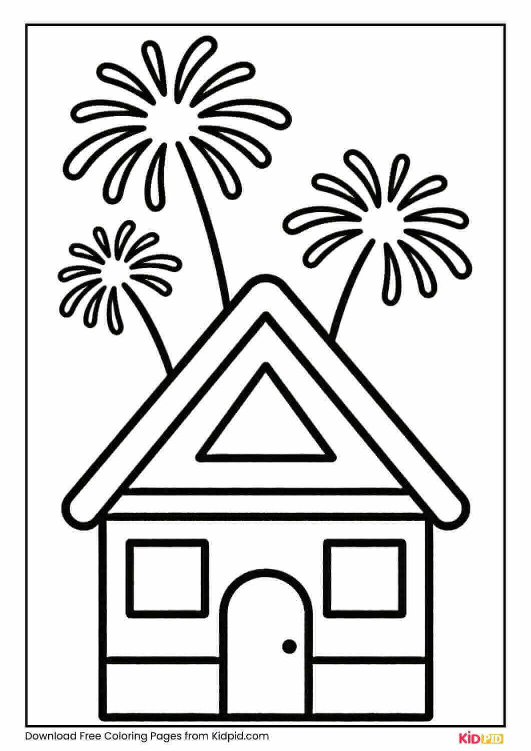 Fireworks over house coloring page