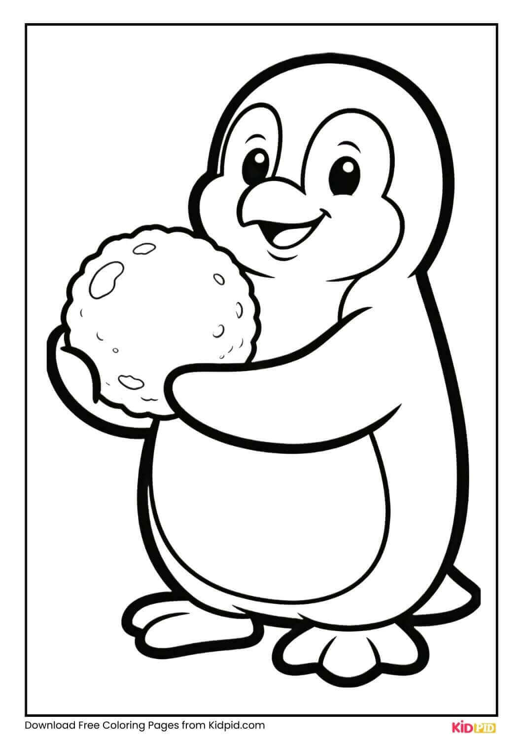 Penguin holding snowball winter coloring page
