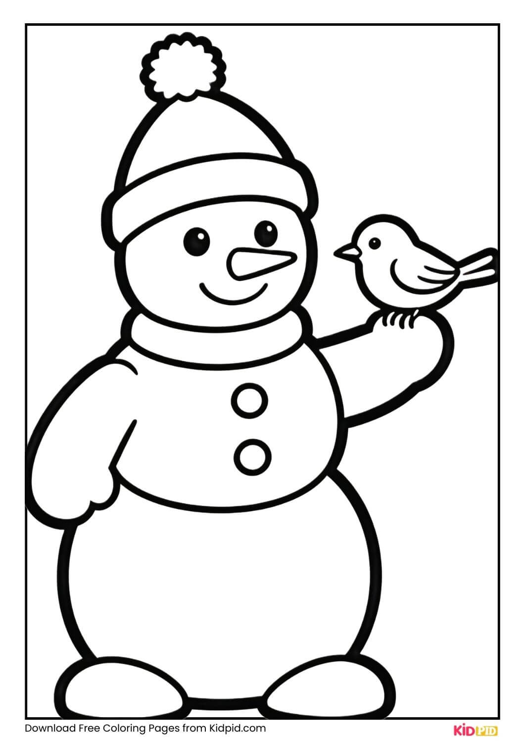 Snowman with bird on arm coloring page
