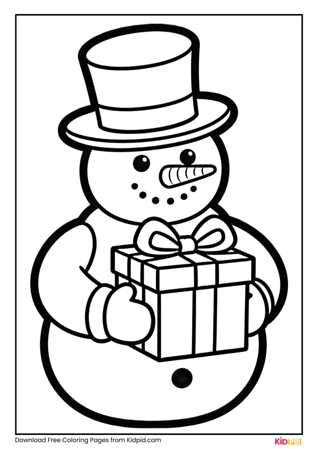 Snowman holding gift box coloring page
