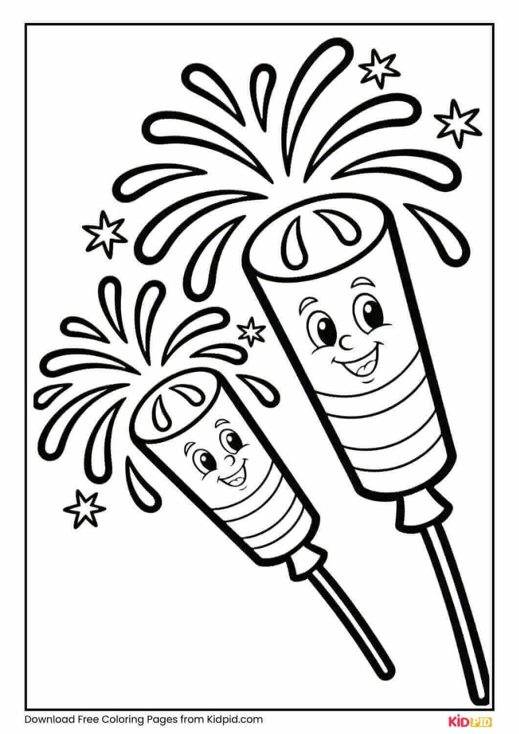Cartoon fireworks with faces coloring page