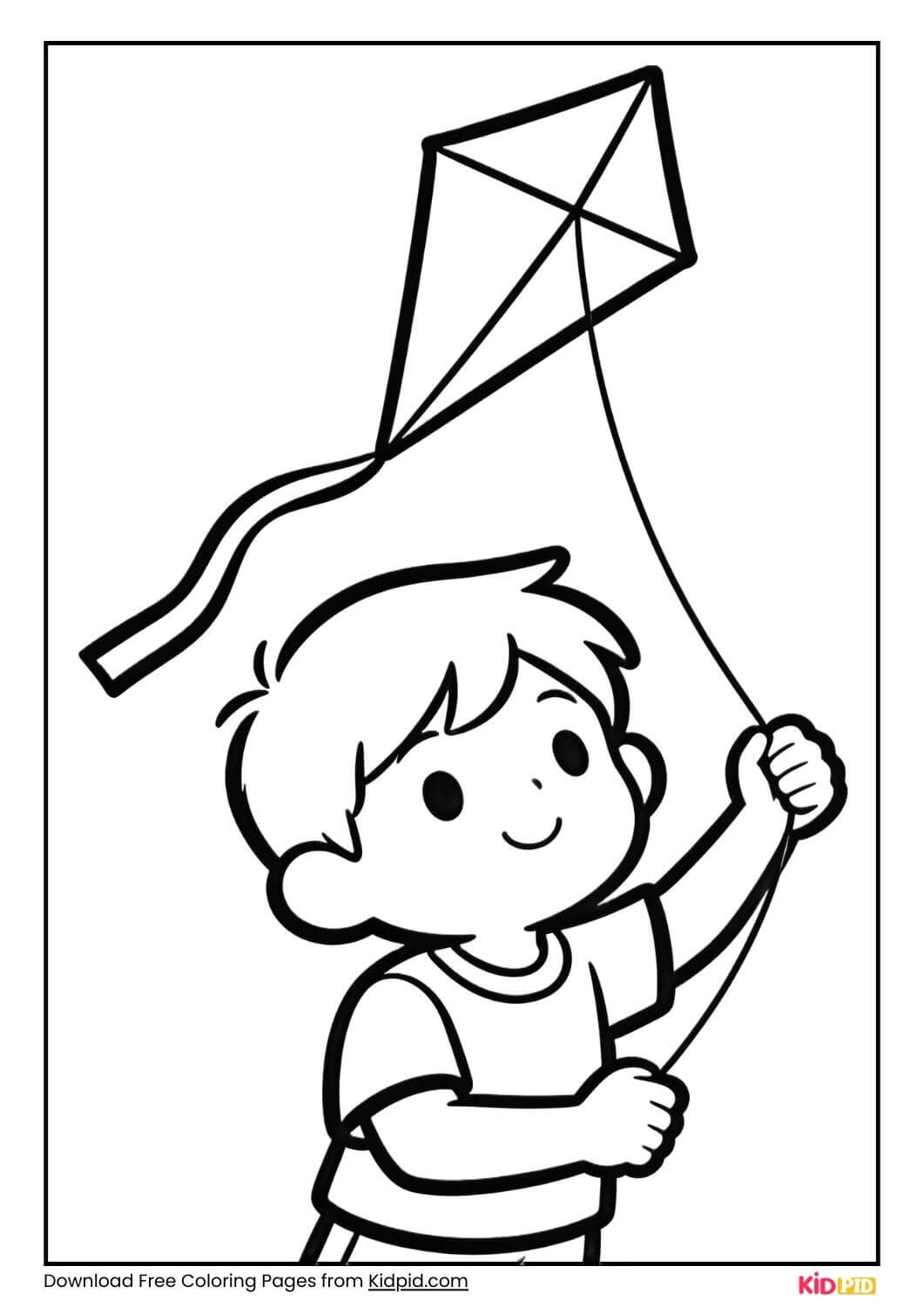Boy flying kite coloring page
