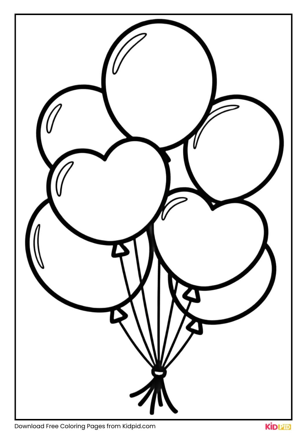 Group of balloons tied together black and white coloring page