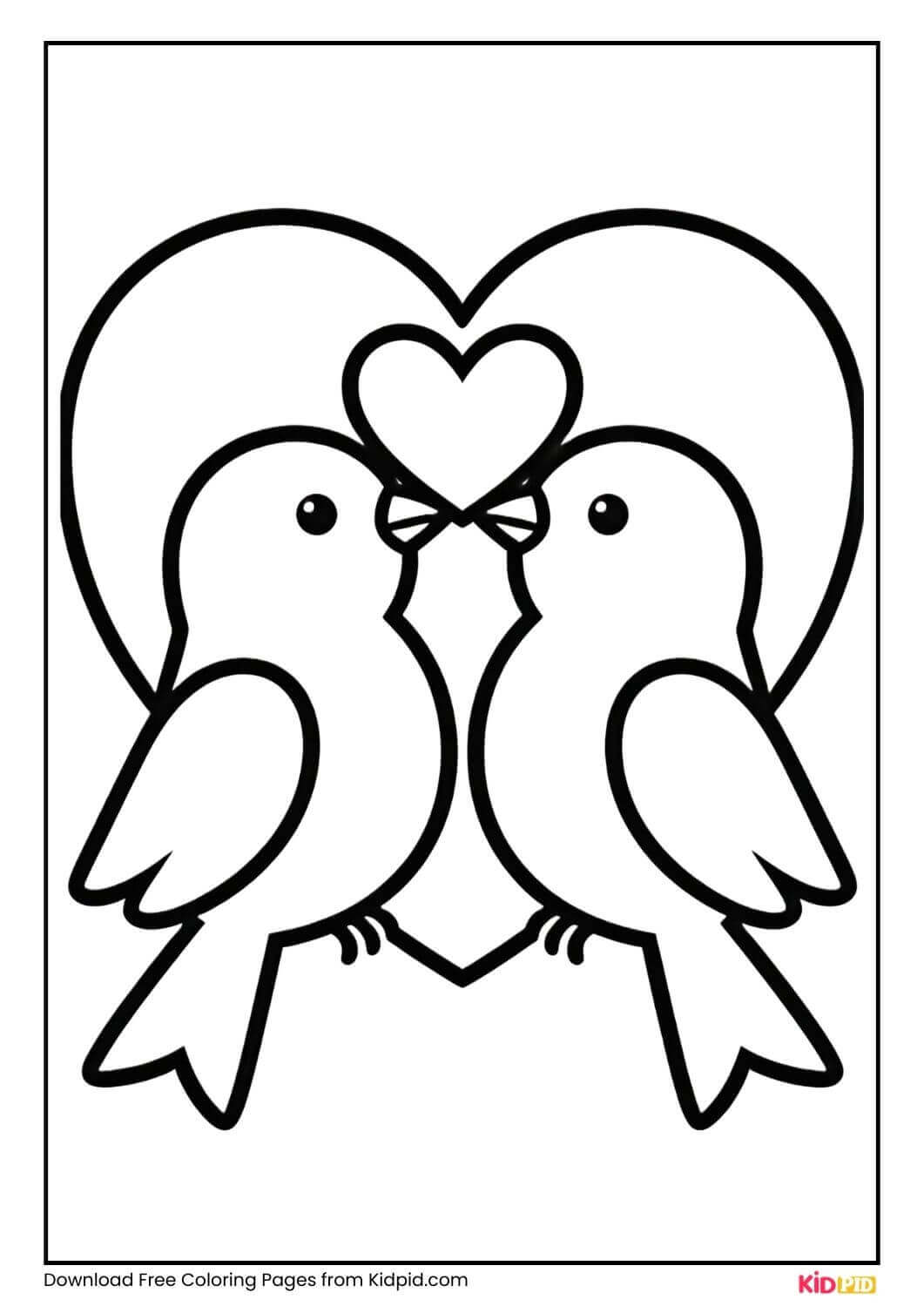Love birds forming a heart shape black and white coloring page for Preschoolers