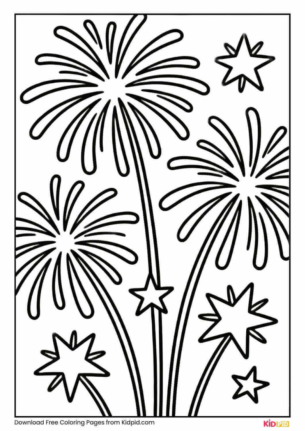 Star-shaped fireworks black and white coloring page