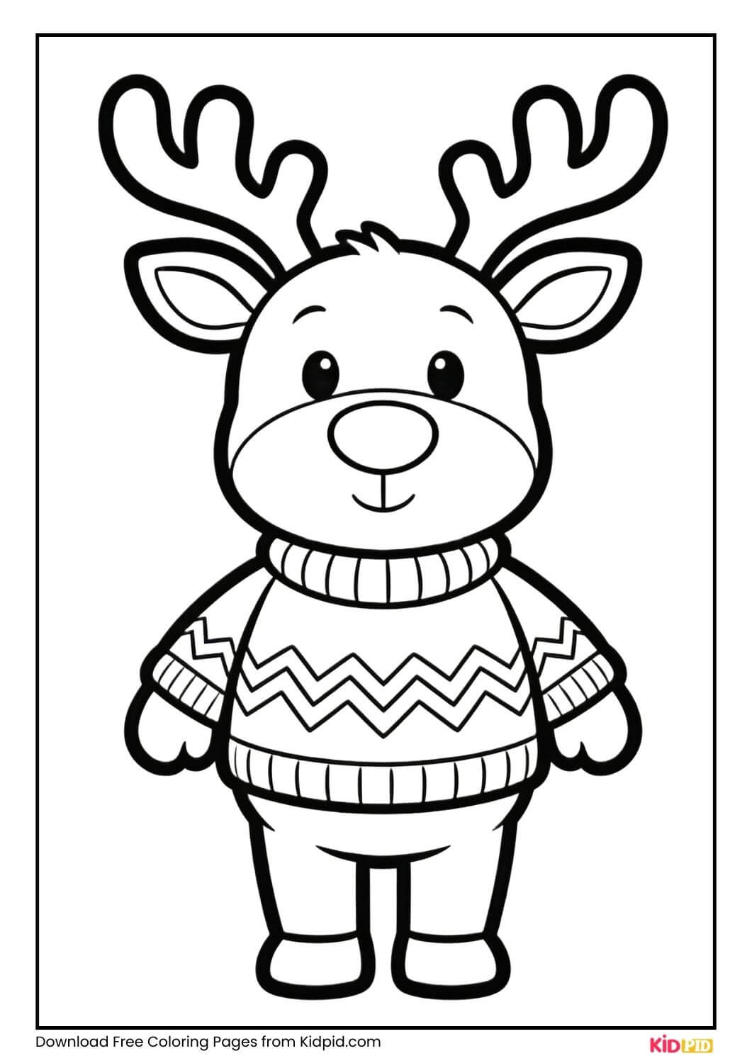 Reindeer wearing winter sweater coloring page