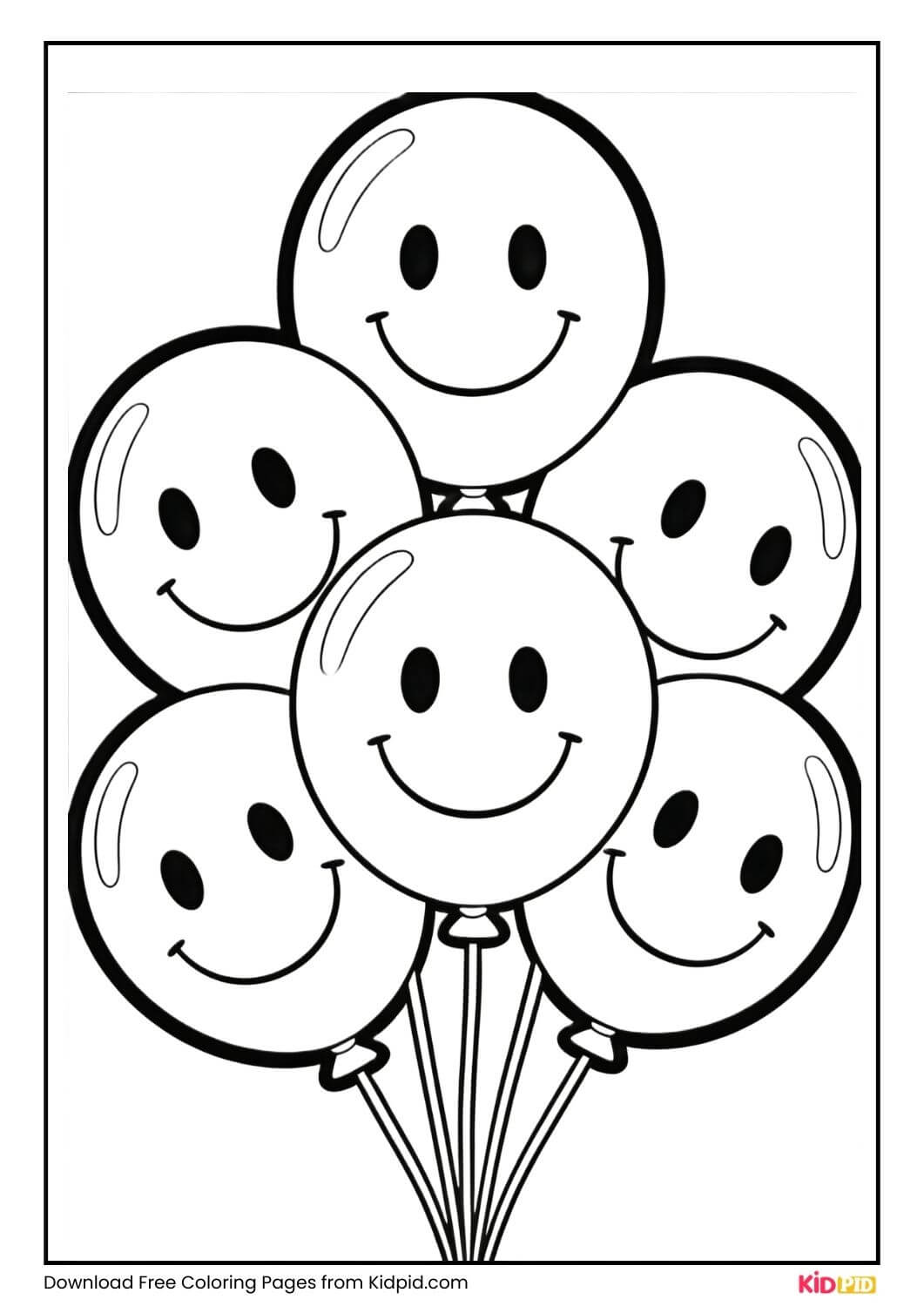 Smiley face balloons black and white coloring page