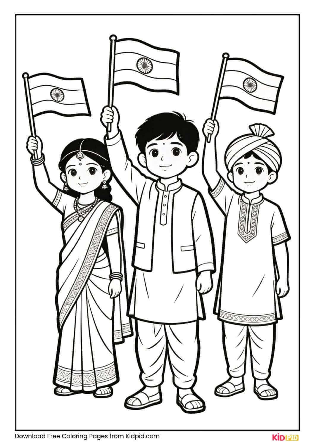 Children in traditional Indian dress coloring page