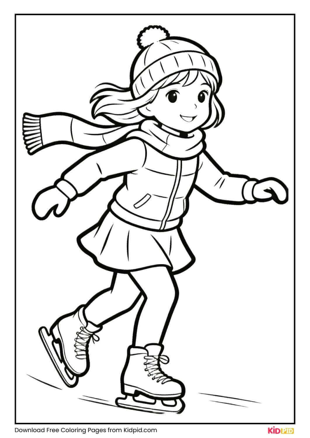 Girl skating with scarf flowing behind her