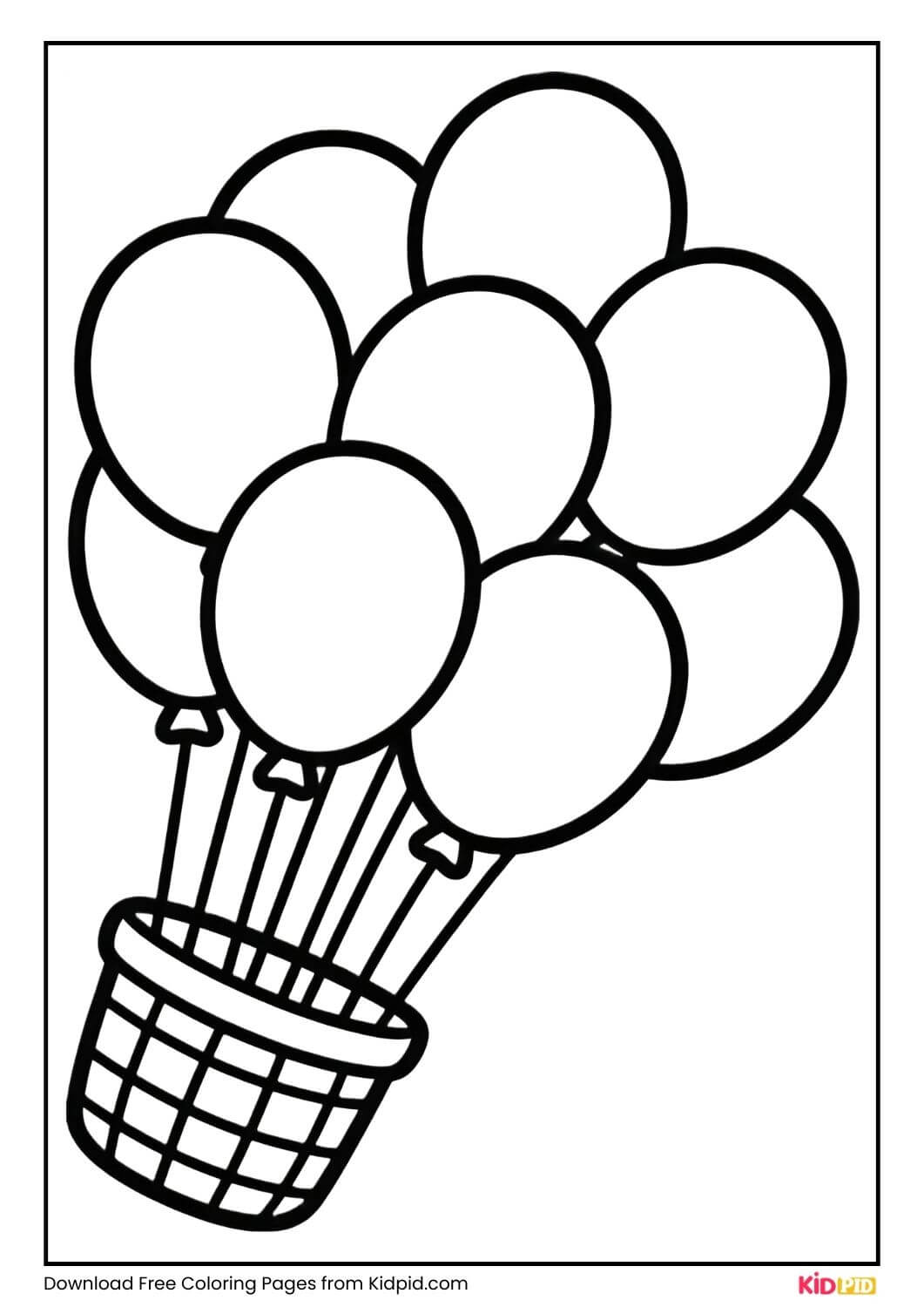 Balloons floating from basket coloring page