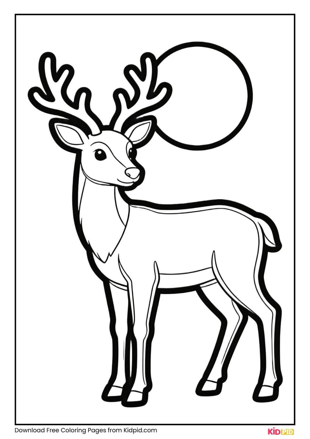 Reindeer under moon black and white coloring page