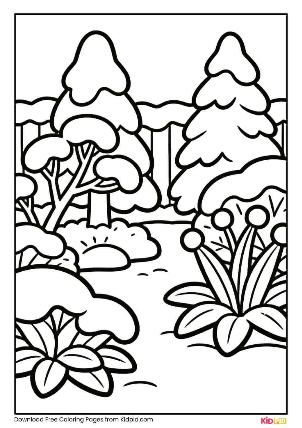 Snow-covered garden winter coloring page