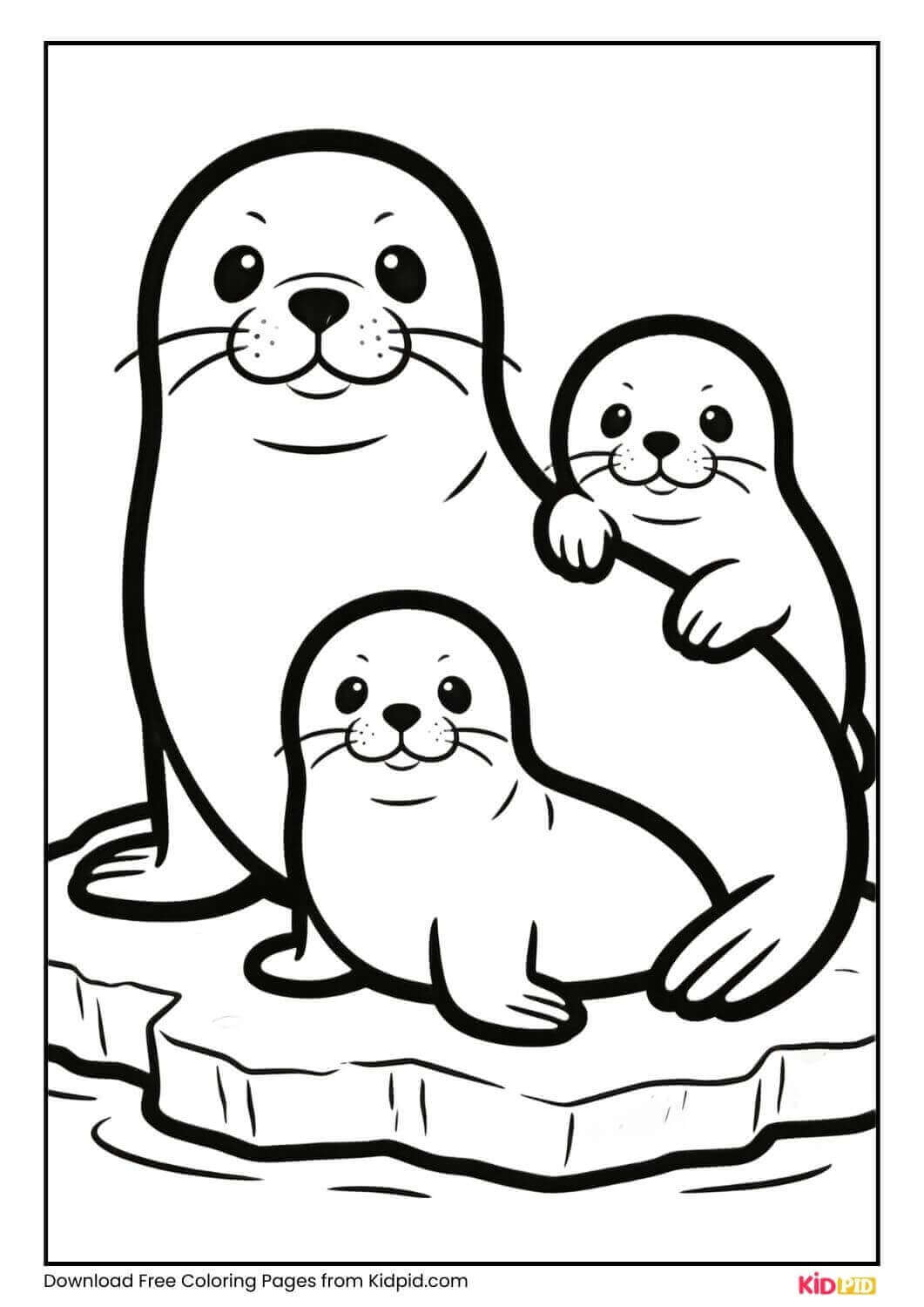 Seal family winter animal coloring page