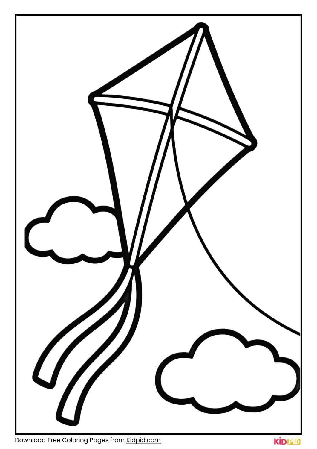 Kite flying above clouds coloring page