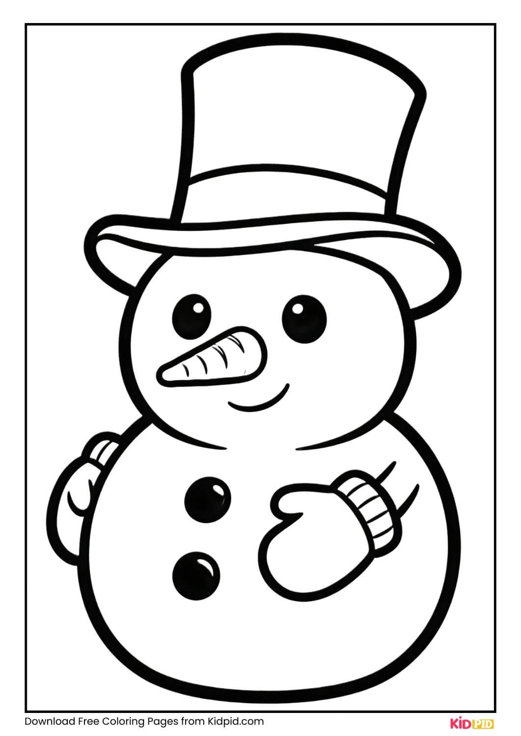 Snowman wearing hat and mittens coloring page