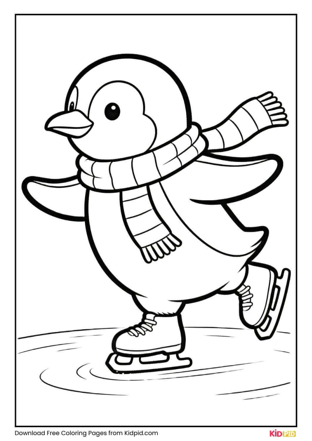 Penguin wearing a scarf ice skating
