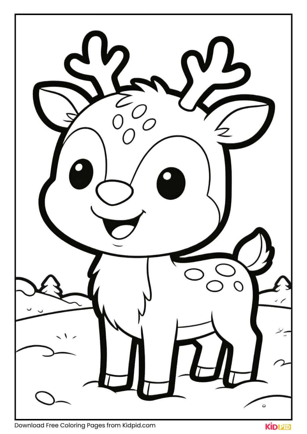 Reindeer winter animal black and white coloring page