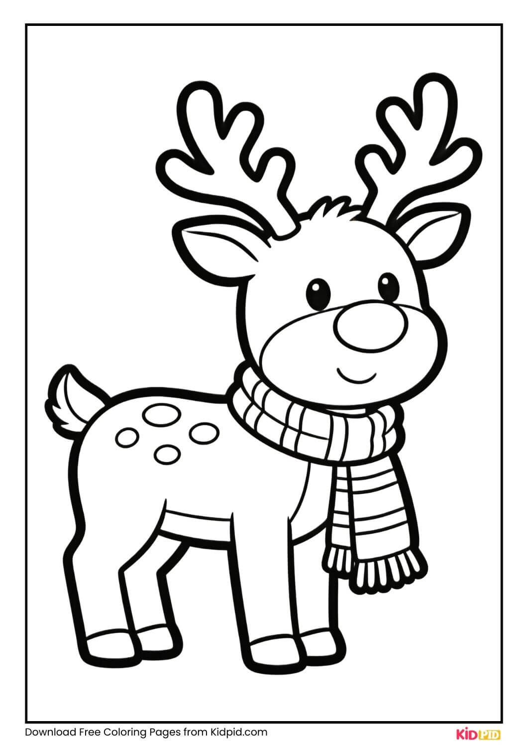 Reindeer wearing a scarf black and white coloring page