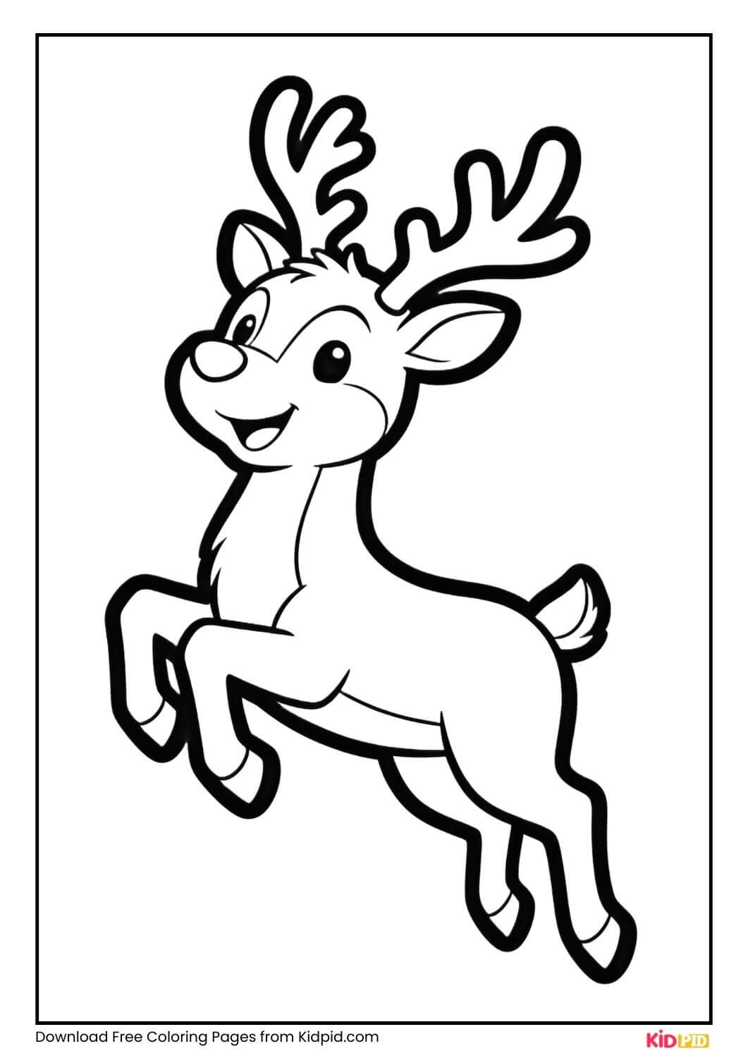Jumping reindeer black and white coloring page for Preschoolers
