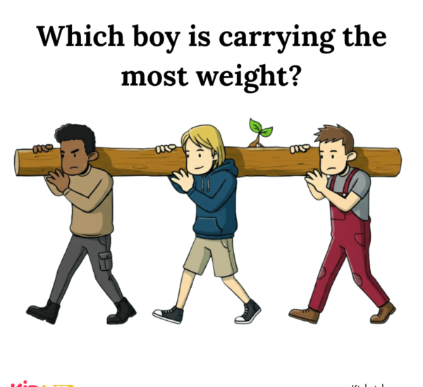 Three boys carrying a wooden log, each positioned differently.