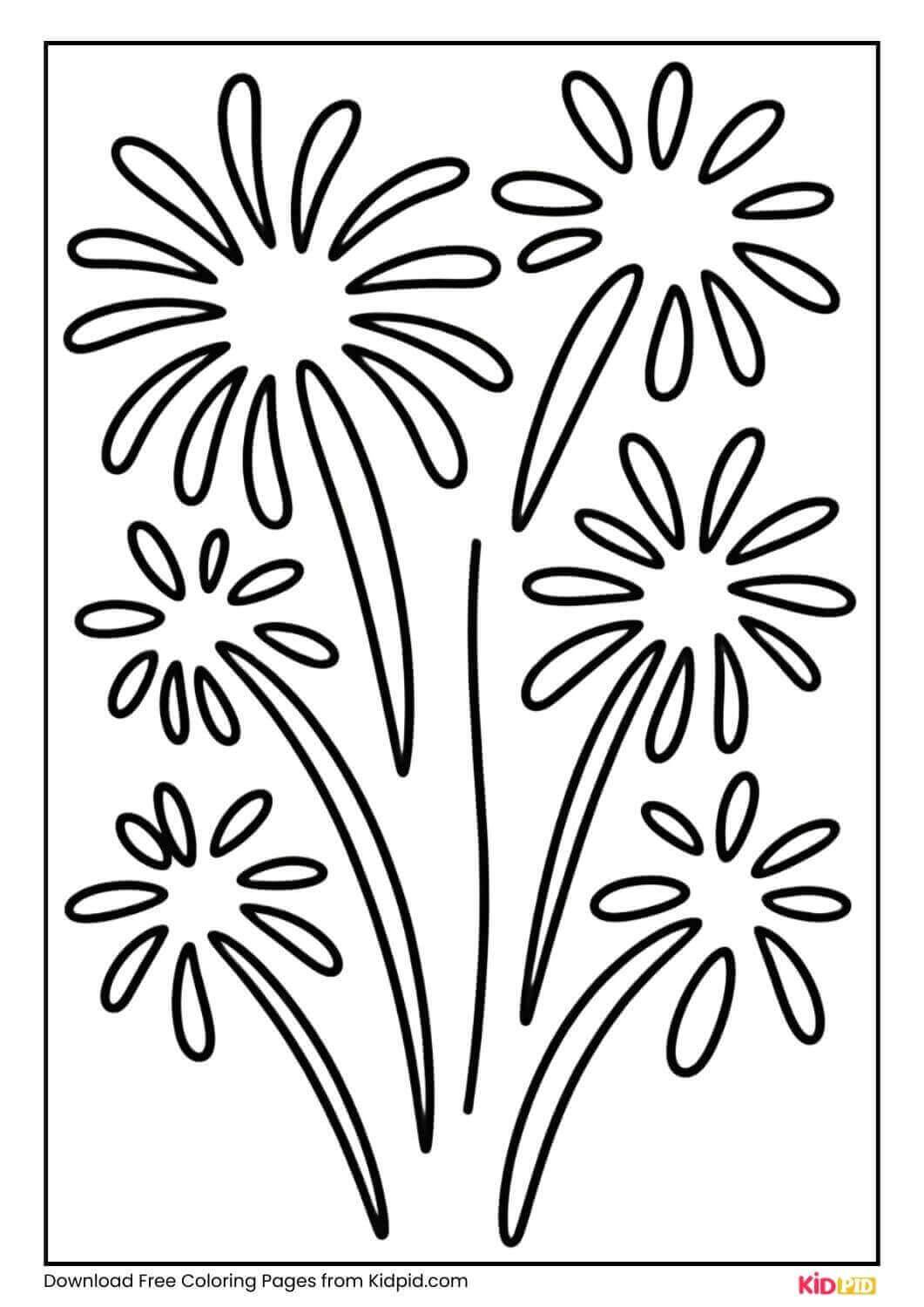 Simple fireworks black and white New Year coloring page
