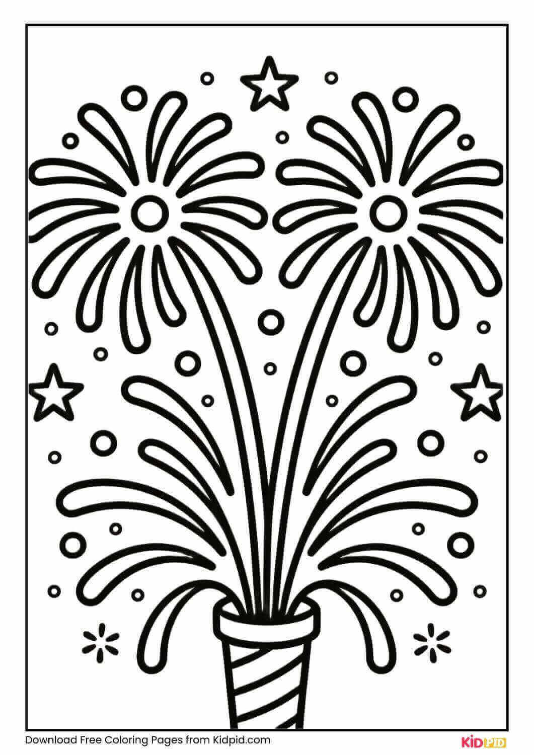 Fireworks with stars black and white coloring page