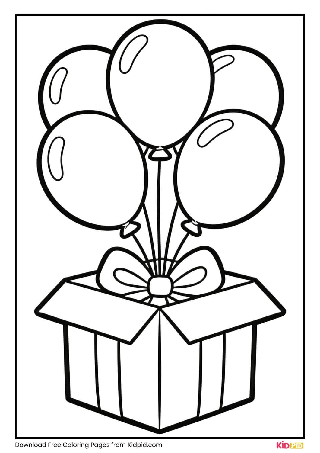 Balloons coming out of gift box coloring page