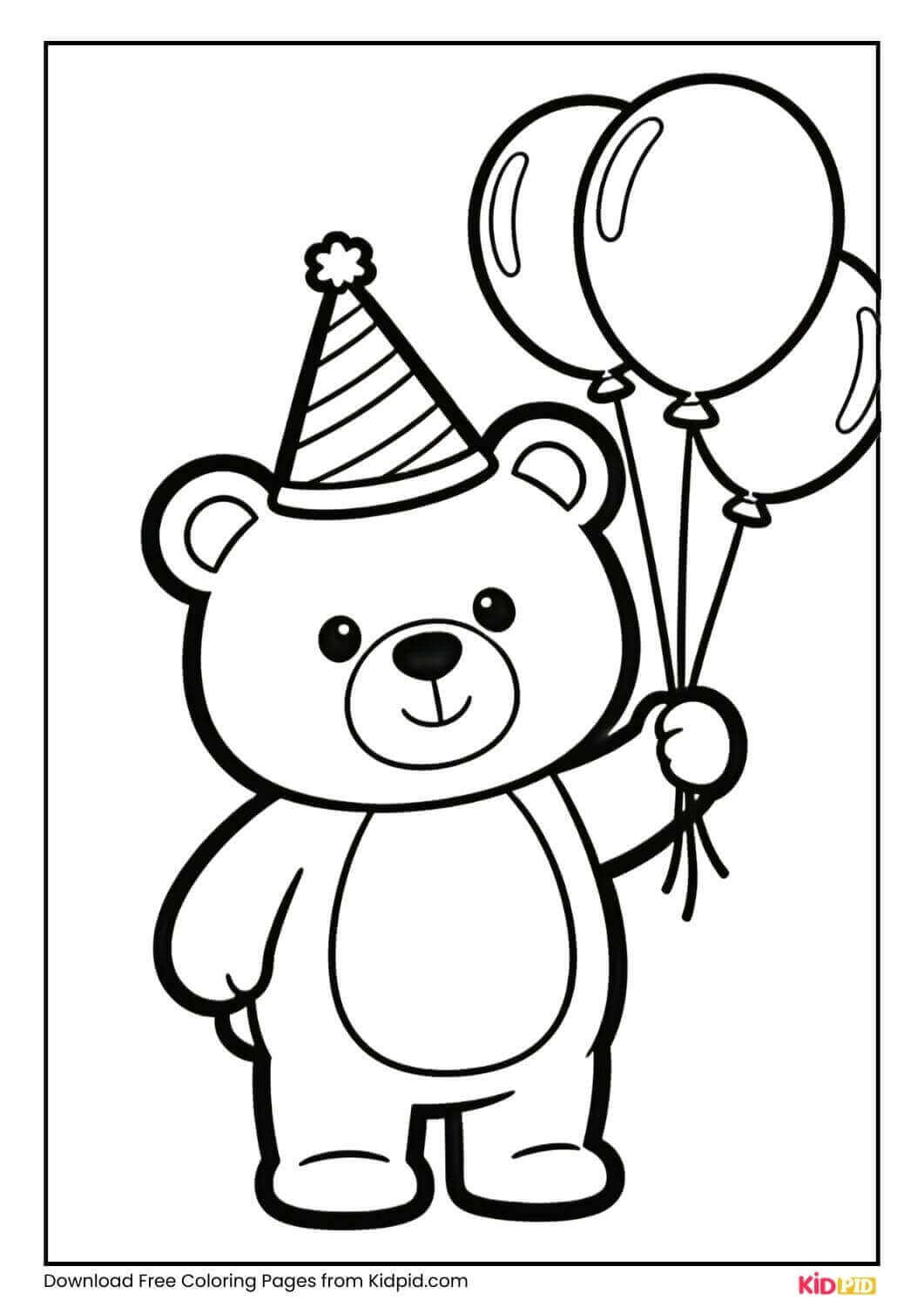 Cute bear wearing party hat New Year coloring page
