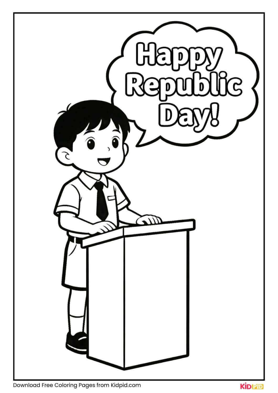 Child giving Republic Day speech coloring page