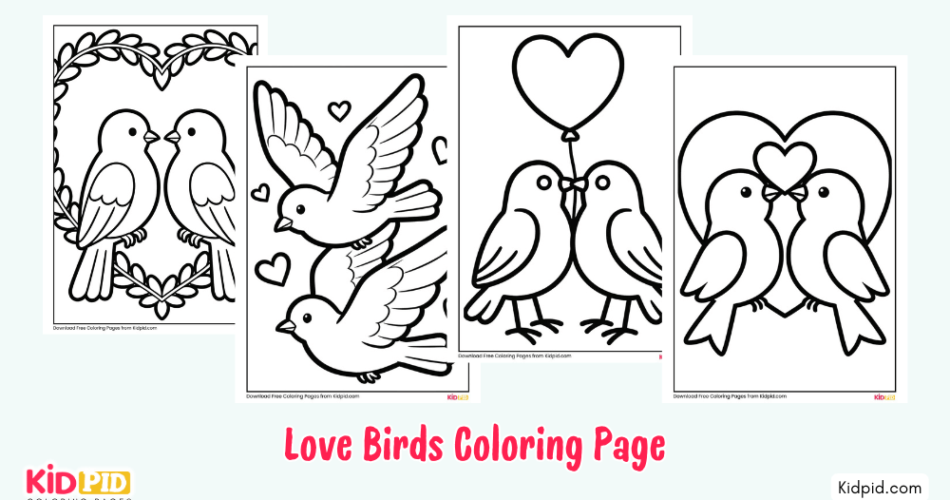 Simple Love Birds Coloring Page for Kids