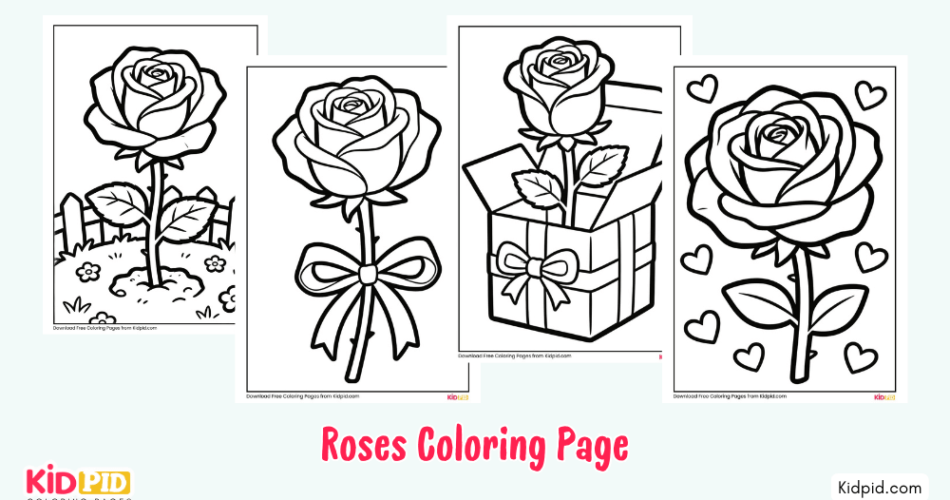 Cute Rose Coloring Pages Free for Kids