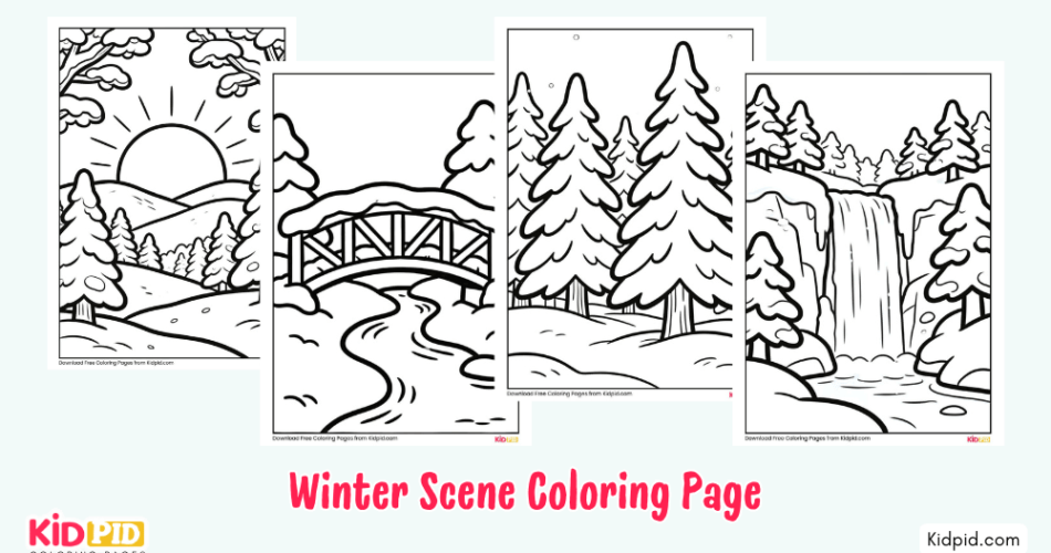 Winter Scene Coloring Page for Children