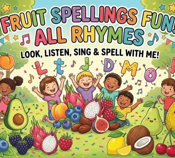 Educational Fruits Spelling Rhymes for Kindergarten Kids and Preschool Learning
